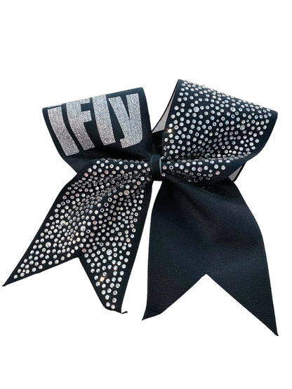 Girls Oversize Hair Bow 6.5" Elastic Ponytail Holder "iFly" Black Silver Bejeweled