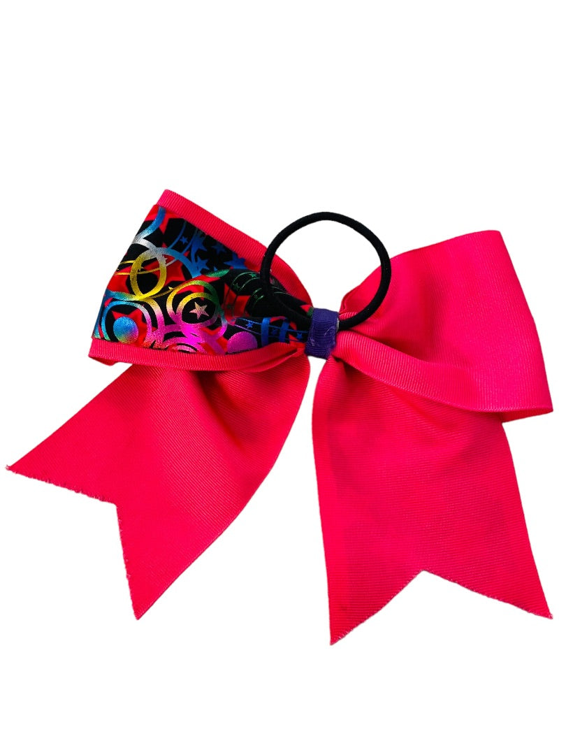 Girls Oversize Hair Bow 6.5" Elastic Ponytail Holder Hot Pink "Cool Stunt Bro"