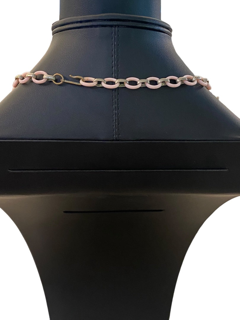 Vintage 13-15" Necklace Hook Closure Pink Plastic Leaf Silvertone