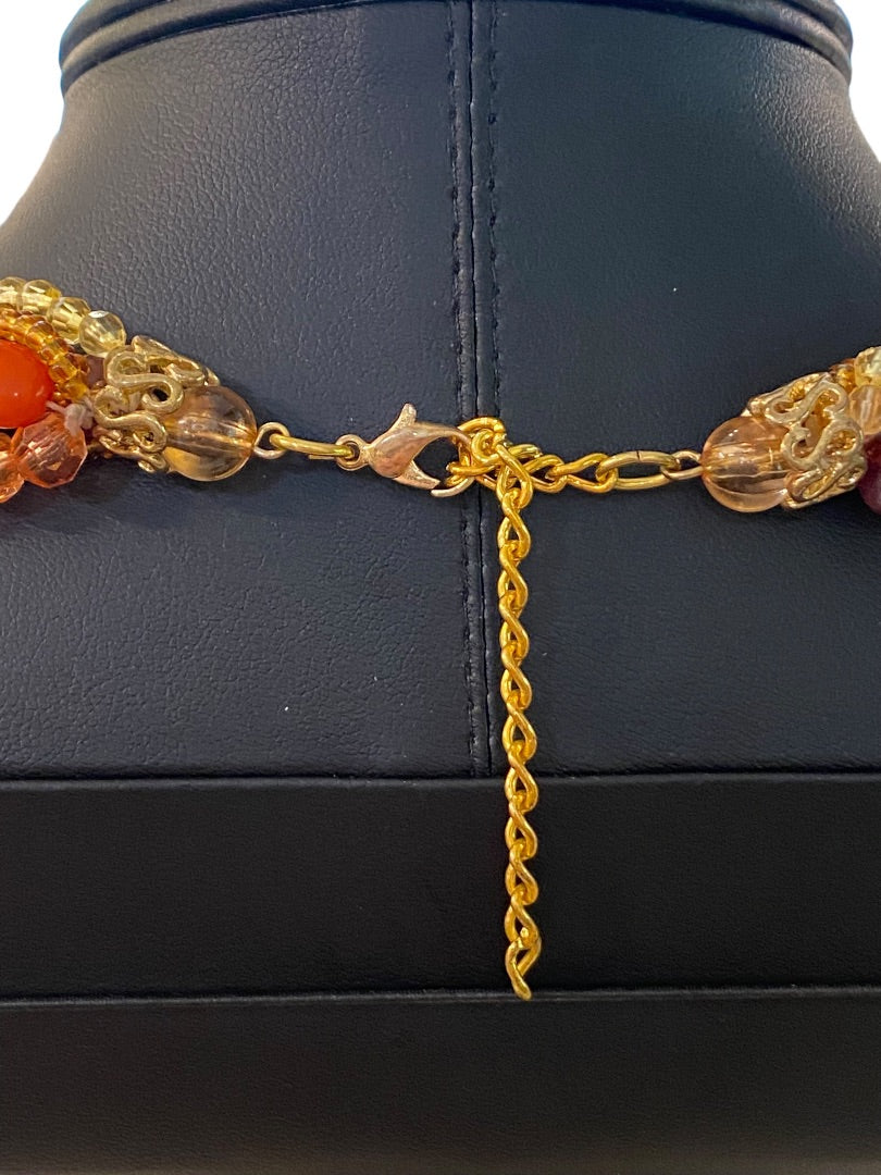 Vintage Twist Multistrand Acrylic Beaded Necklace 18-21" Orange Brown Lobster Clasp