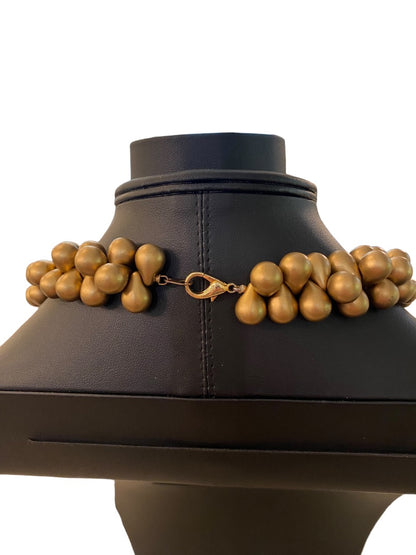 Goldtone Plastic Bead Chunky Statement Necklace 19" Lobster Clasp Retro