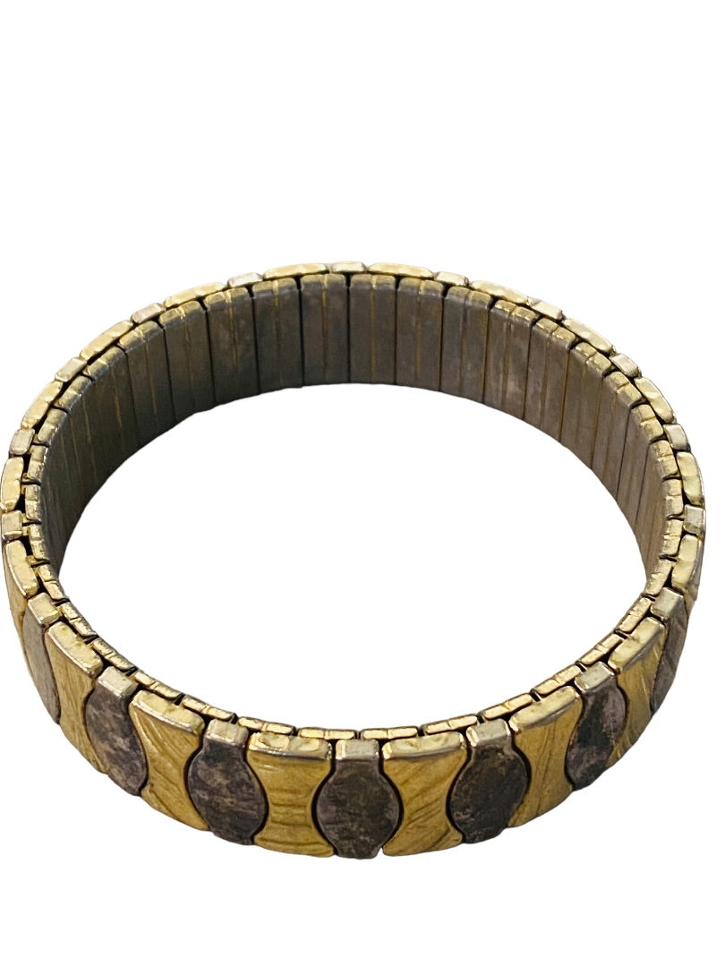 Silvertone Goldtone Stretch Bracelet Stainless Steel Oval Hourglass Design