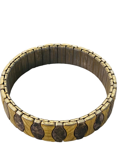 Silvertone Goldtone Stretch Bracelet Stainless Steel Oval Hourglass Design