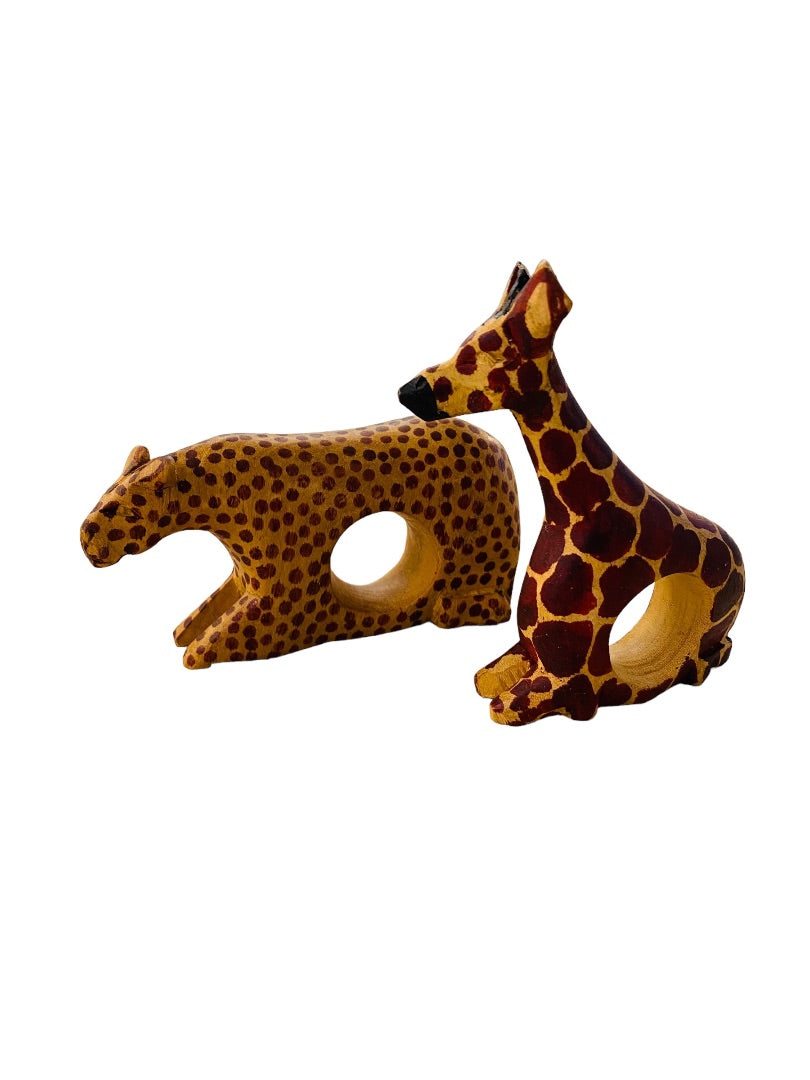 Napkin Rings Holder Wooden Safari Theme Giraffe Leopard Free Standing