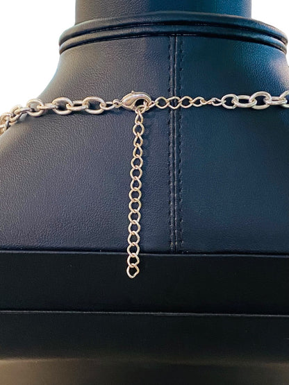 Silvertone and Aqua Charm Layered Circle Necklace 16-19" Lobster Clasp