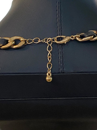 Goldtone and Black Cord Chunky Dual Strand Chain Necklace 17-19" Lobster Clasp