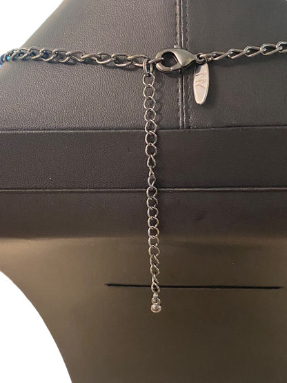 New York & Co Pewter Color and Silvertone Fringe Necklace 18-21" Lobster Clasp 1.5" Drop