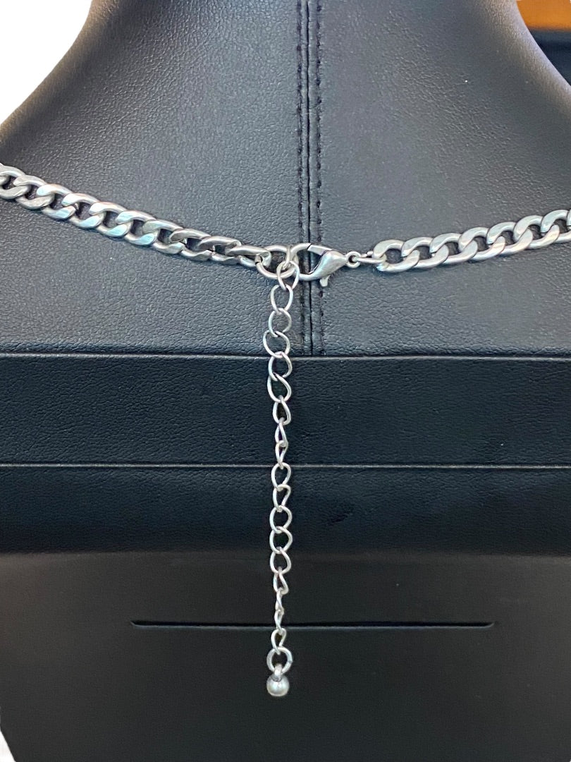 Silvertone Necklace 18"-21"Demilune Attached Pendant Lobster Clasp