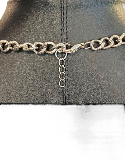 Silvertone 17" Statement Necklace Clear Charm Beads Lobster Clasp