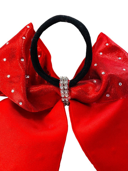 Girls Oversize Hair Bow 8" Elastic Ponytail Holder Red  Bejeweled