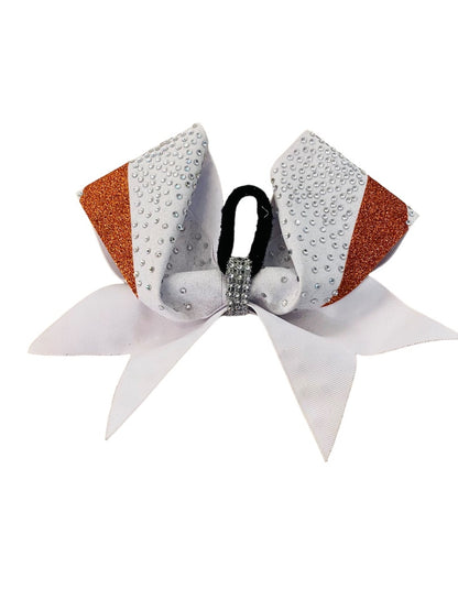 Girls Oversize Hair Bow 7" Elastic Ponytail Holder White Orange  Bejeweled