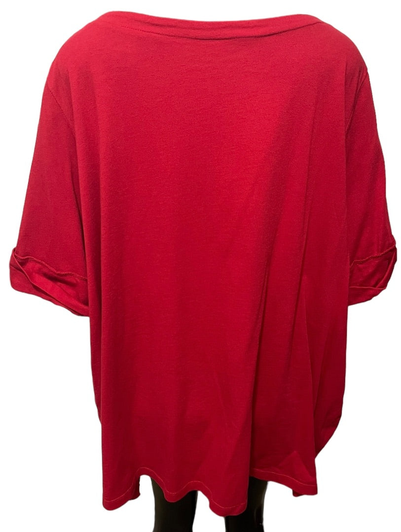 2X (26/28) Woman Within Red Short Sleeve Top Thsirt Cuffed Sleeve