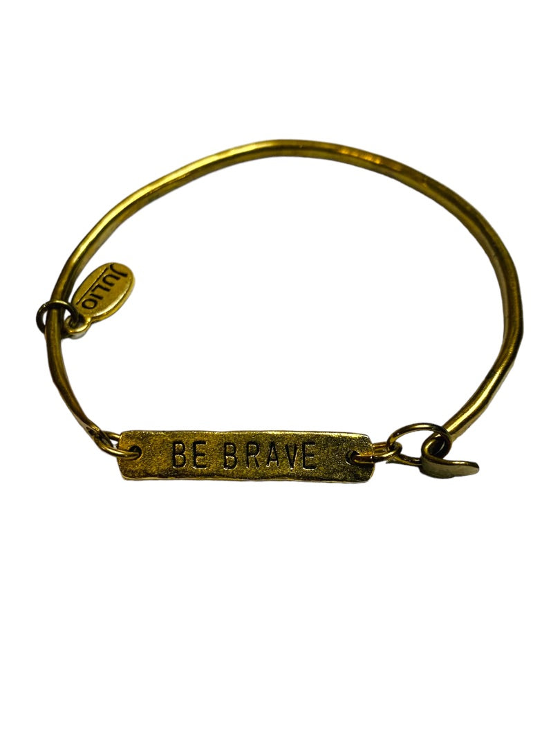 Julio Goldtone Bangle Bracelet "Be Brave" 2.5" Diameter Hook Closure