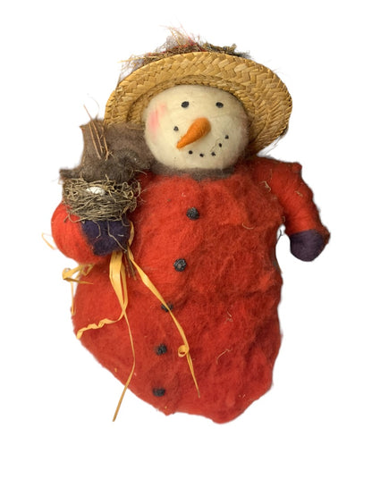 Snowwoman Snowman Decoration Felted over Styrofoam Country Nature Theme 12"