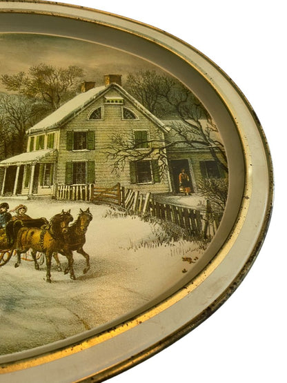 Currier and Ives The American Homestead Metal Tray Serving Vintage Winter