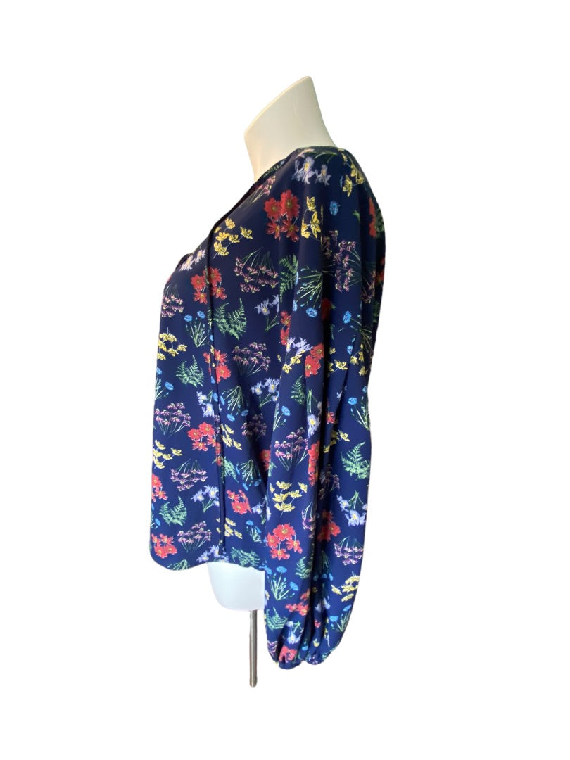 20W Eloquii Elements Navy Floral Tie Neck Blouse Tunic