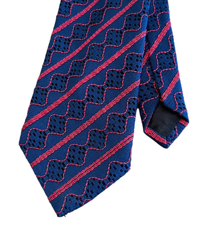 Vintage 1970s Mens Necktie Tie Navy Blue Red Texturized  100% Polyester 55" Length