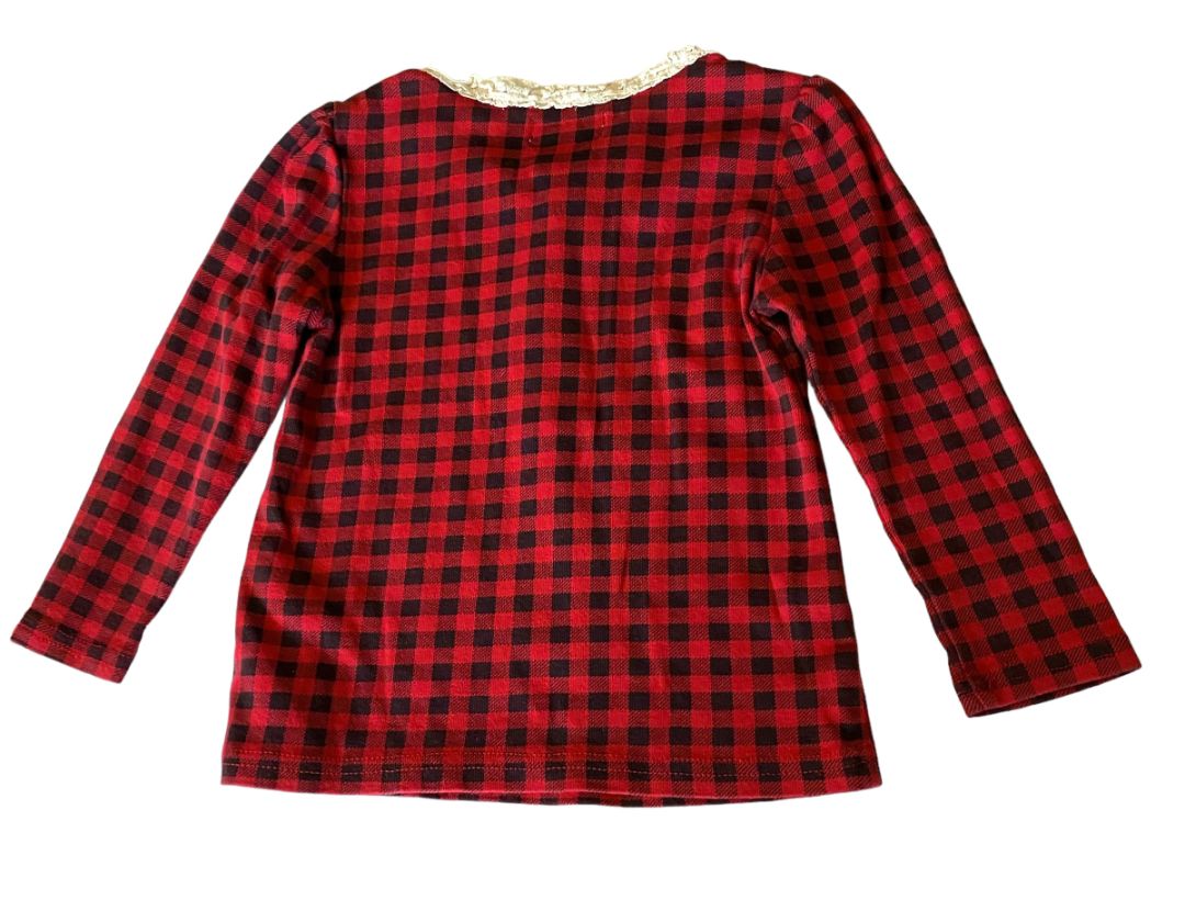 18M Ralph Lauren Baby Red Black Checked Shirt Tip Ruffled Collar Long Sleeve