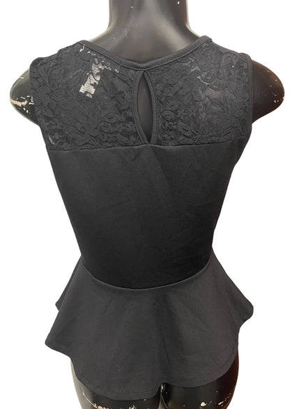 Large Ambiance Apparel Junior Womens Peplum Sleeveless Lace Yoke Top