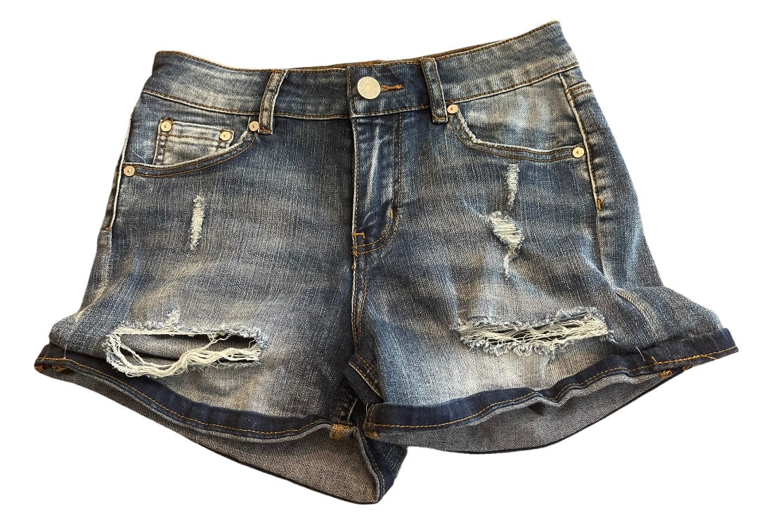 Size 5 Indigo Rein Junior Womens Denim Jean Shorts Distressed Cuffed 2.5" Inseam