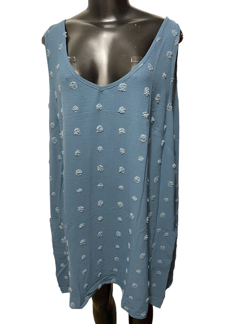 XXL Blooming Jelly New Swiss Dot Sleeveless Tank Shift Dress Blue Pockets