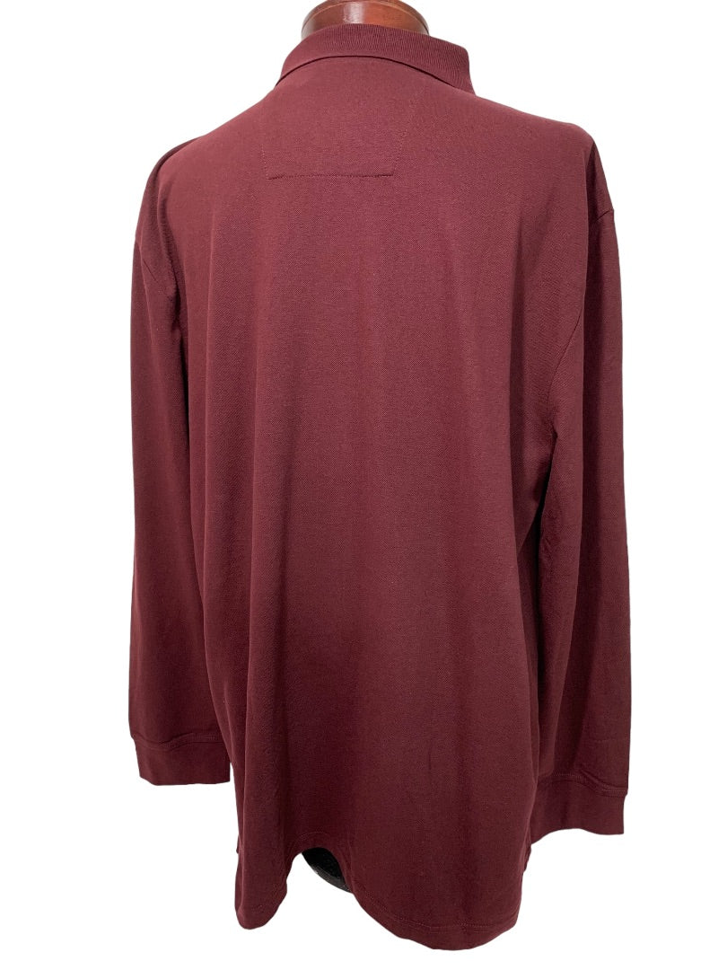 XXL Nautica Long Sleeve Midweight Polo Shirt Mens New Burgundy