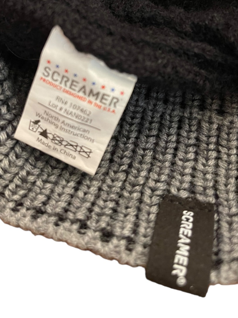 One Size Screamer Unisex Knit Hat Beanie Black Gray Acrylic