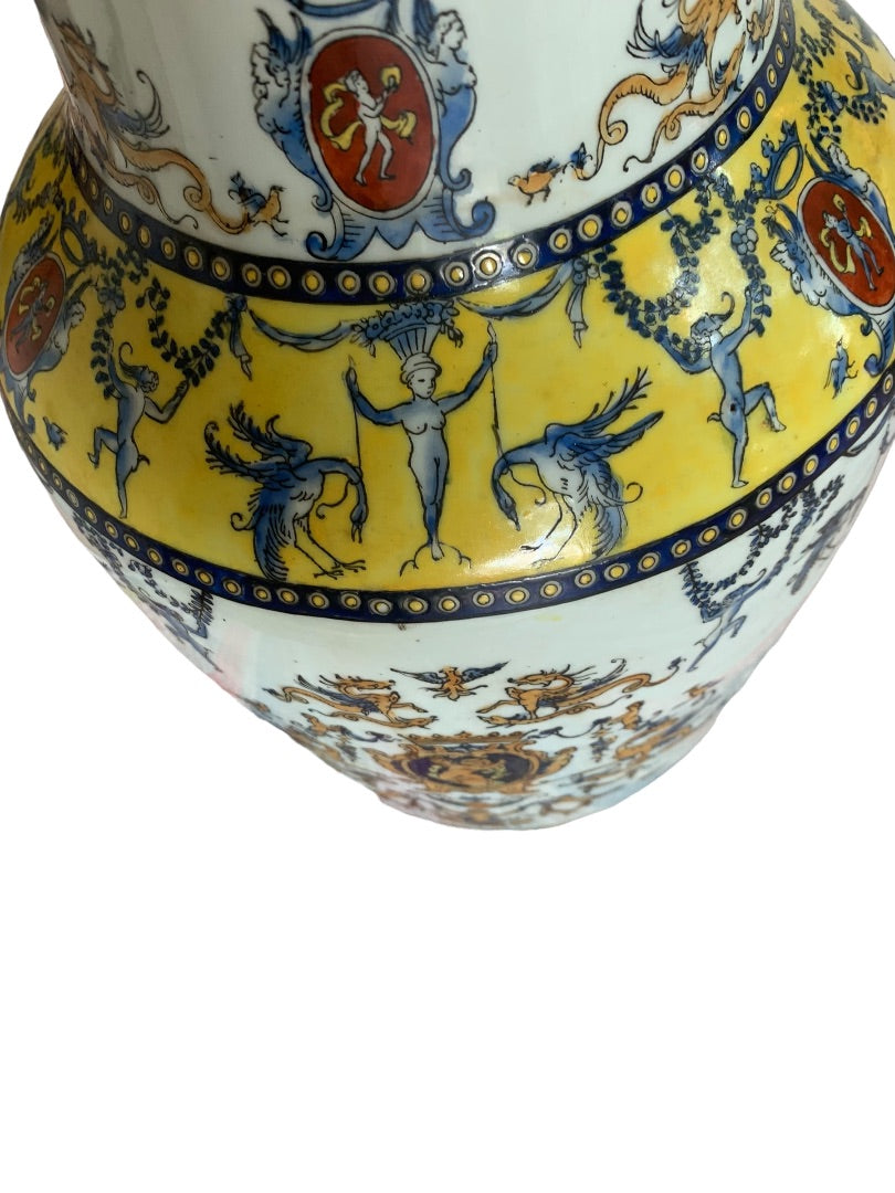 Decorative 14"h Chinese Ceramic Vase Replica of French Design Gold Trim 7.5" Diameter