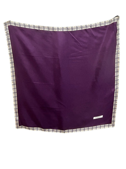 Burberry London Silk Scarf Purple New 22.5" Square Rolled Edge Plaid Trim