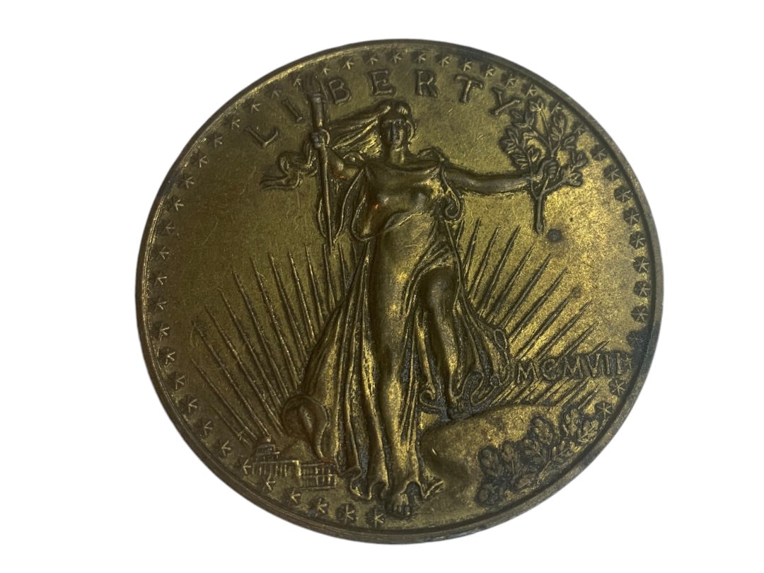 Vintage Double Eagle Liberty Twenty Dollar Reproduction 3" Diameter Craft Medallion Metal