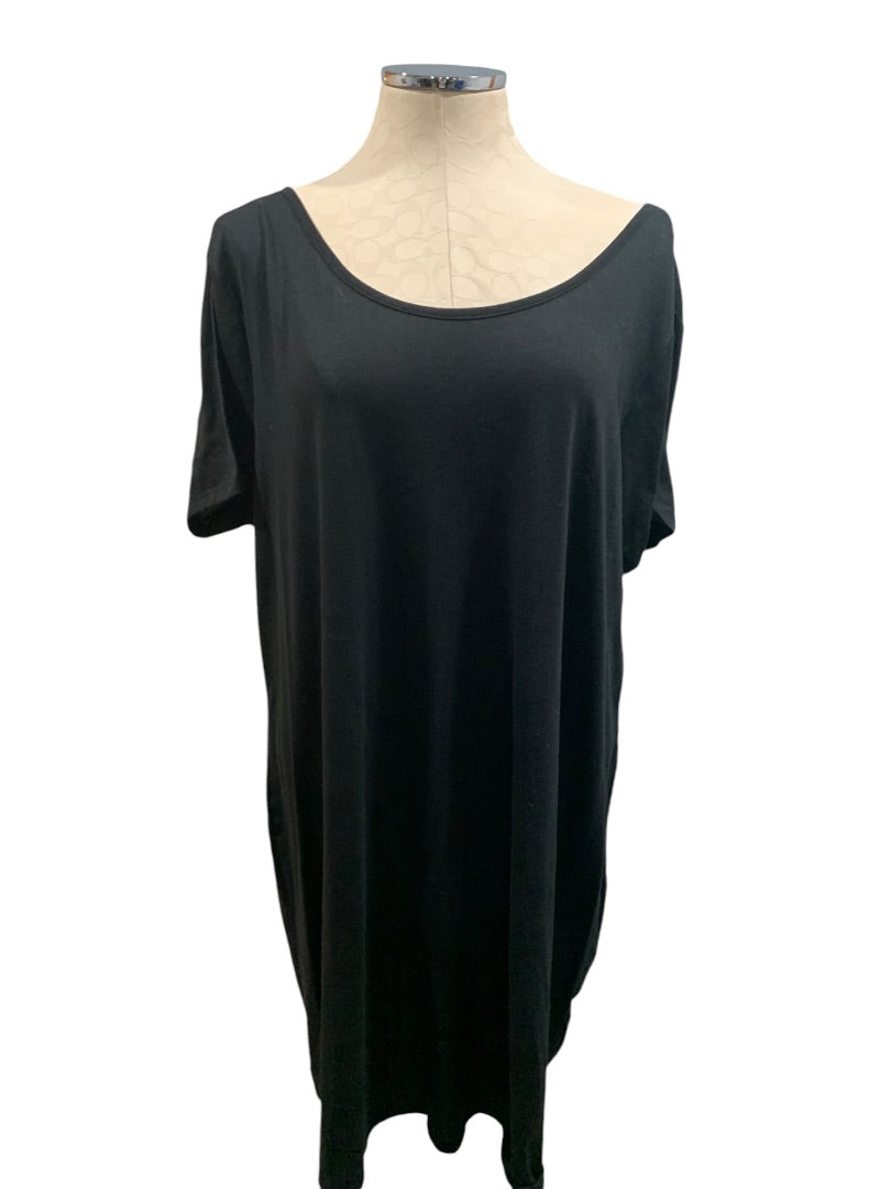 2X Bobbie Brooks Plus Size Black Tshirt Dress Lattice Detail Scoop Neck