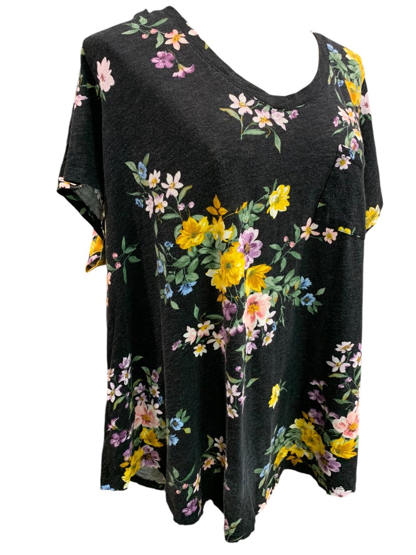 3X Torrid Womens Classic Fit Slub Cotton Tshirt Floral Black Short Sleeve