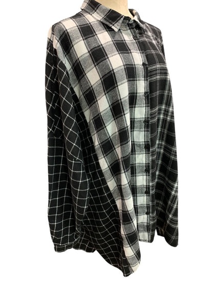 3XL Fashion Nova Womens Mixed Plaid Print Button Up Shirt Oversize