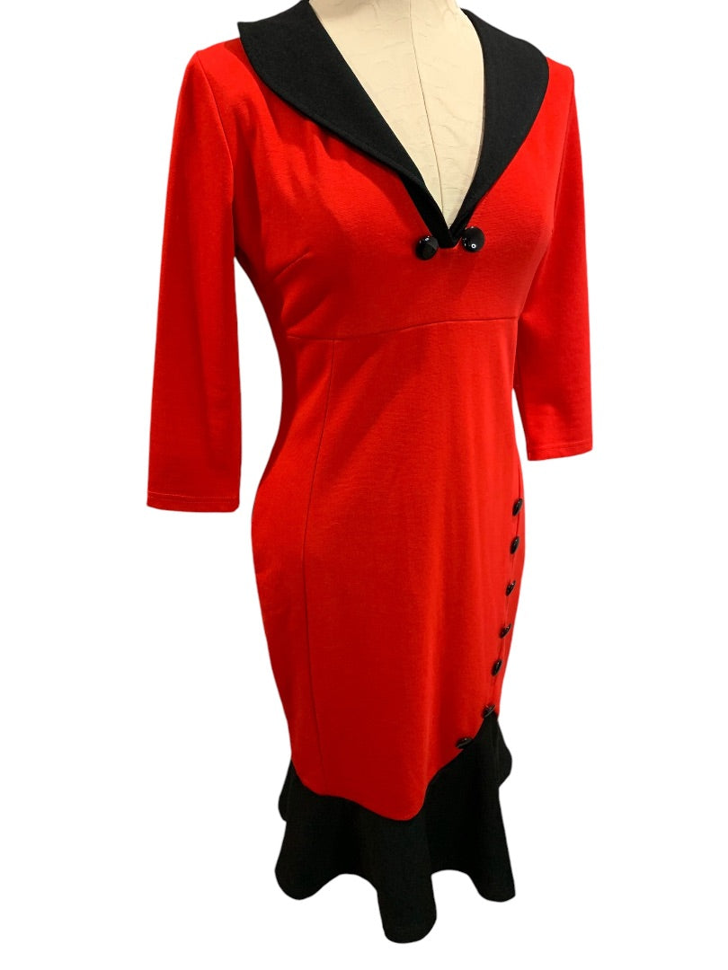 Large Nice-Forever Vintage 1990s Retro Red Knit Midi Dress