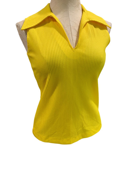 Medium devon Womens Yellow 1960s Ribbed Tank Top Collar V-Neck Sleeveless Shirt