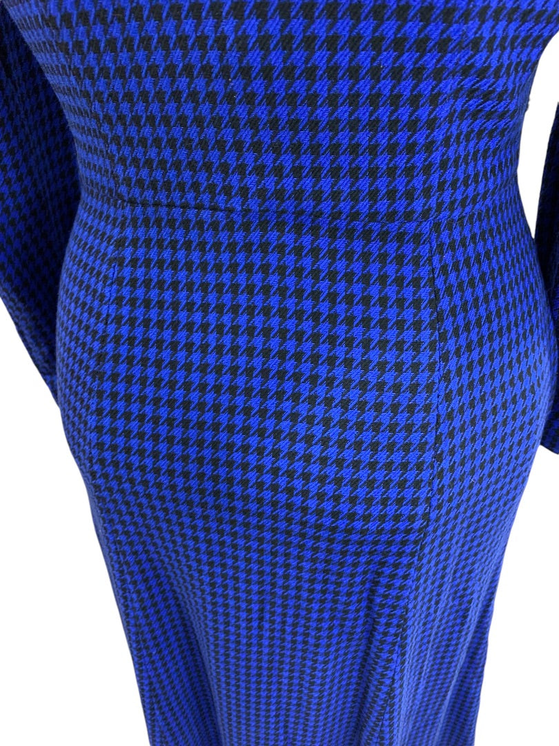 Size 6 Talbots Button Up Vintage 1980s Dress Blue Houndstooth Pockets