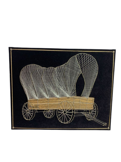 Vintage Covered Wagon Gold String Art Wall Hanging Retro 70s Kitsch Western MCM