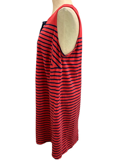 1X Talbots Woman Casual Knit Shift Dress Red Navy Blue Stripe Sleeveless