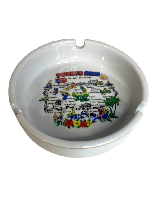 Vintage Ceramic Ash Tray Ashtray Puerto Rico Souvenir Gold Band