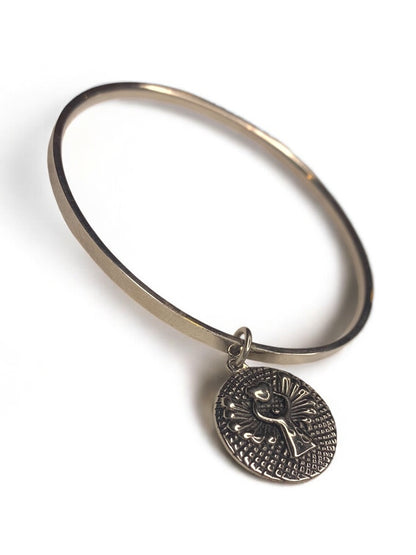 Silvertone Bangle Bracelet 2.6 Inch Angel Charm