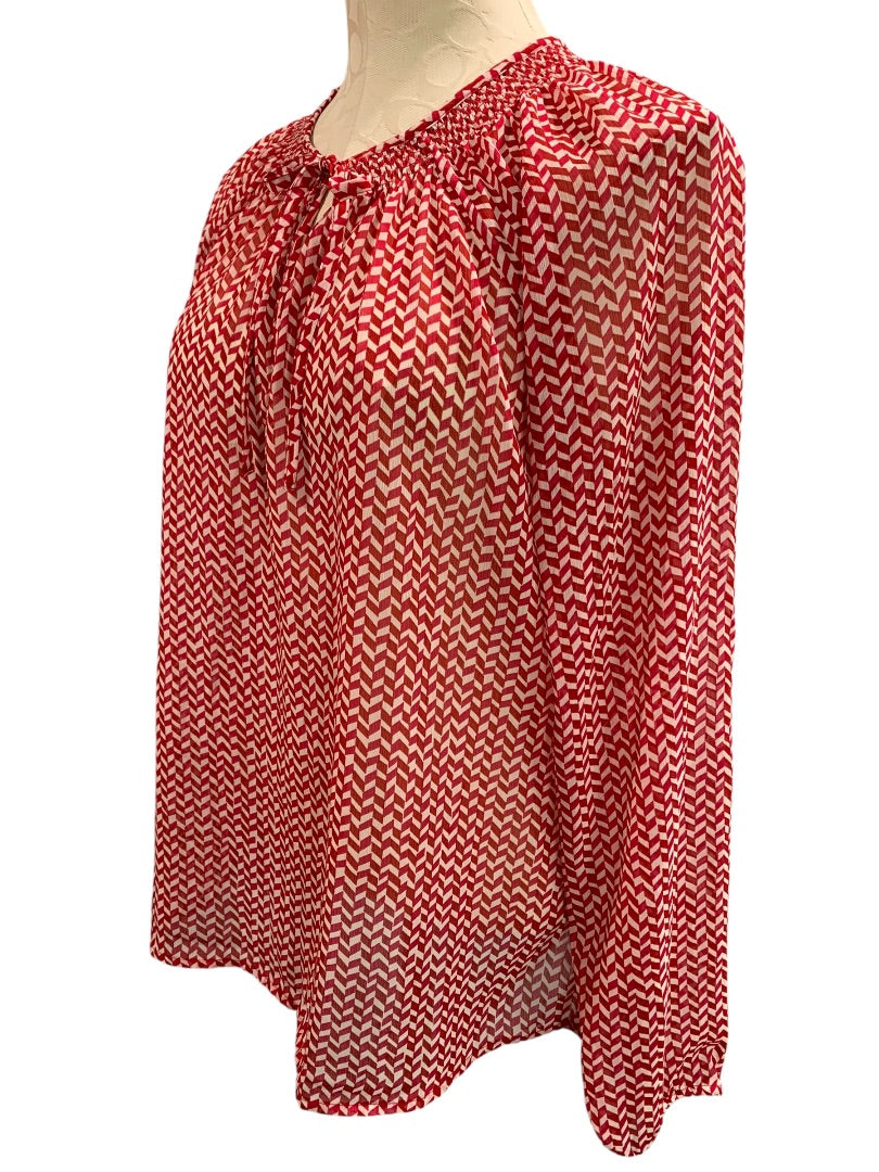 Medium Gap Womens Peasant Style Blouse Sheer Shirt Red White