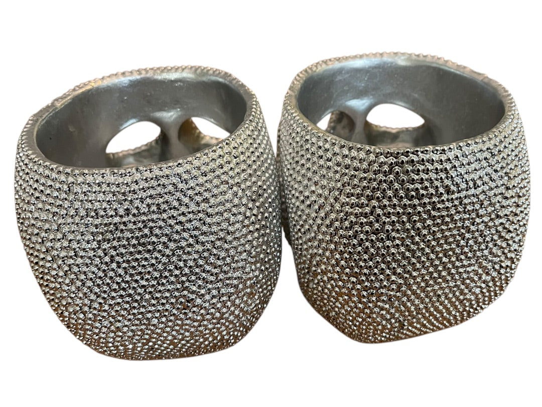 Set of 2 Silvertone Skull Textured Decor Bowl Dish Centerpiece 6 Inch