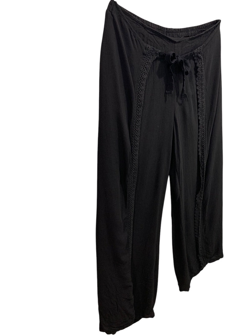 XL Vanilla Sky Womens Boho Black Pants Split Leg Lightweight Pull On