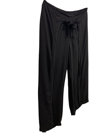 XL Vanilla Sky Womens Boho Black Pants Split Leg Lightweight Pull On