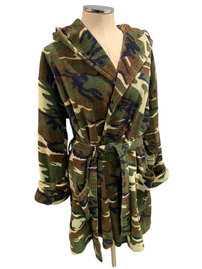 Medium TJ Lawford Womens Terry Camo Hooded Bathrobe Pockets