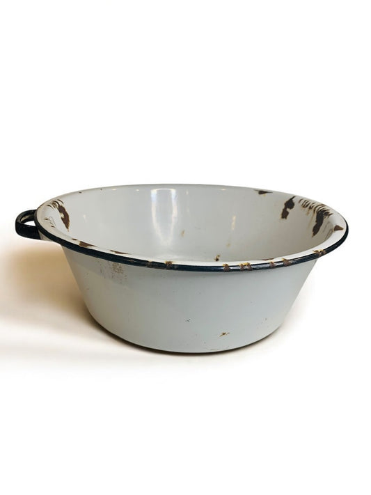 Vintage 16 Inch Round Enamelware Black White Tub Pierced Sieve