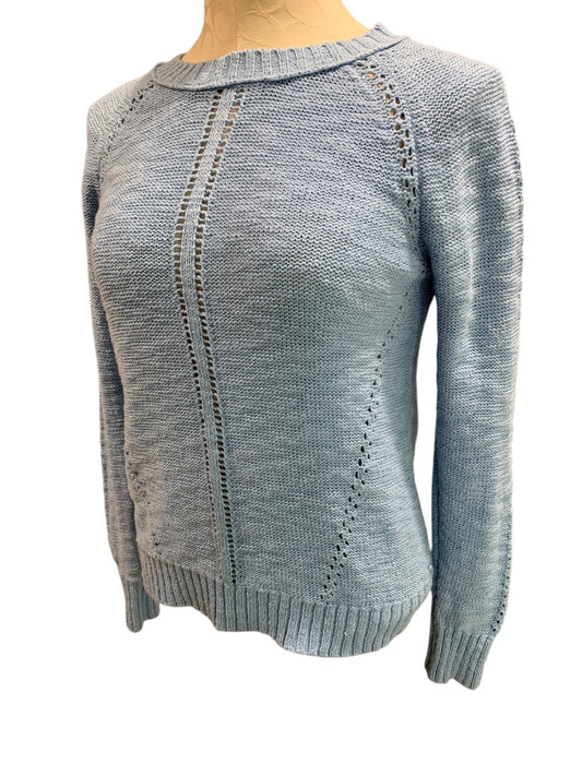 XS Loft Womens Blue Cotton Blend Sweater Open Knit Detail