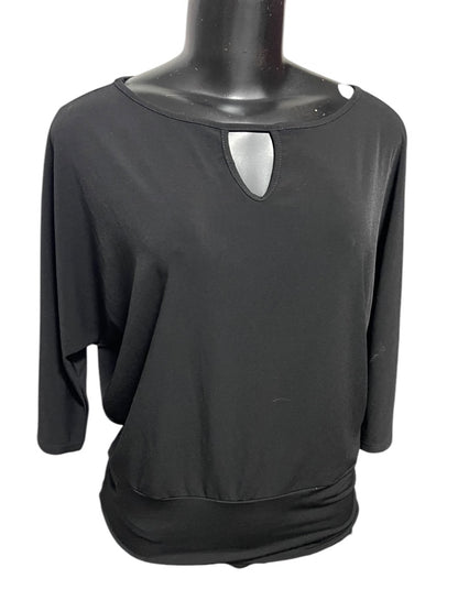 XS Clara Sun Woo Black Keyhole 3/4 Sleeve Banded Hem Womens Shirt Black