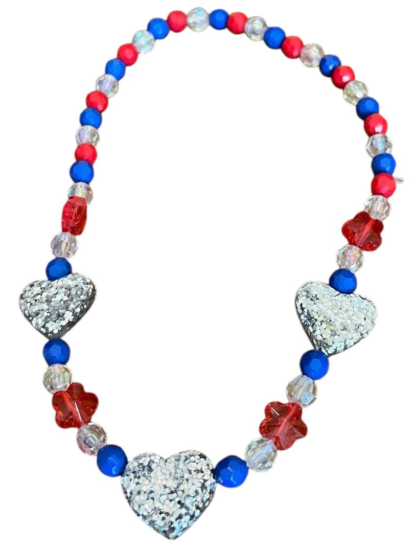 Girls Stretch Necklace Acrylic Beaded Overhead Red Blue Sparkle