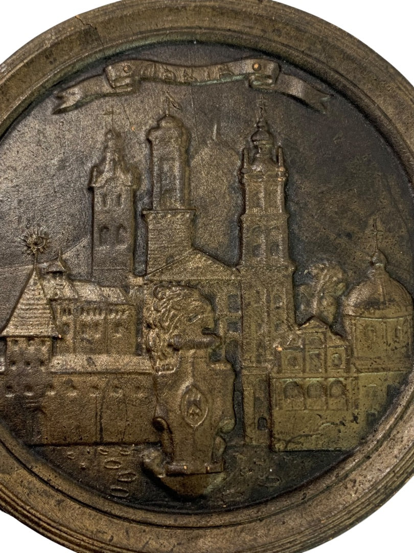 1994 Clay Medallion Wall Hanging Plaque Cyrillic Alphabet 4 Inch Diameter